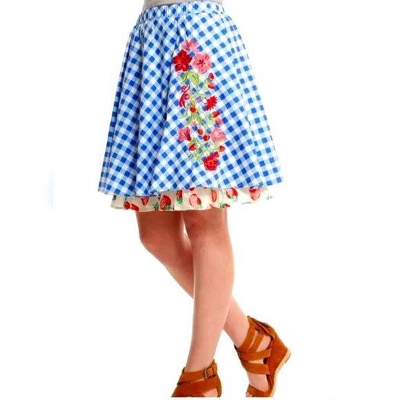 NWT Matilda Jane Blue White Gingham Dutch Apple Embroidered Coquette Skirt Sz S - Picture 1 of 15